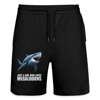 Megalodons Megalodon - Stanley/Stella Trainer Unisex Organic Jogging Shorts - black - Front - Nik (191cm) & Marisol (170cm)