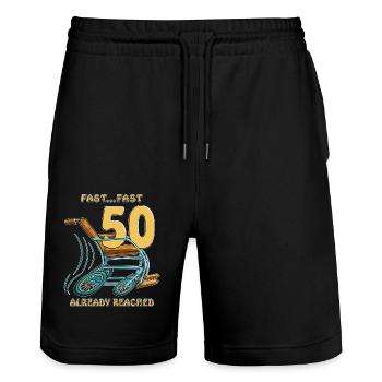BIRTHDAY FAST...FAST 50 ALREADY REACHED - Stanley/Stella Unisex Bio Joggingshorts Trainer  - Schwarz - Vorne - Nik (191cm) & Marisol (170cm)