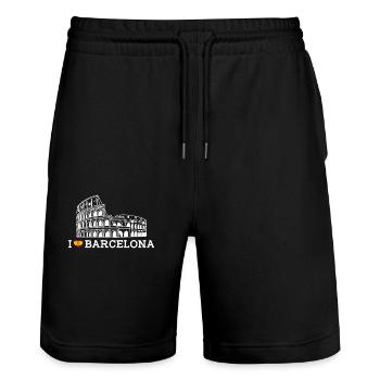 J’aime Barcelone Cool Espagne Lover Coeur Drapeau Jeu de mots - Short de jogging bio TRAINER Stanley/Stella unisexe - noir - Devant - Nik (191cm) & Marisol (170cm)