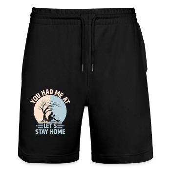 Du hattest mich bei 'Lass uns zu Hause bleiben' Sprüche für - Stanley/Stella Unisex Bio Joggingshorts Trainer  - Schwarz - Vorne - Nik (191cm) & Marisol (170cm)