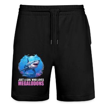 Megalodons Megalodon - Stanley/Stella Trainer Unisex Organic Jogging Shorts - black - Front - Nik (191cm) & Marisol (170cm)