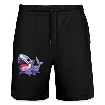 Weiße Haie Weißer Hai - Stanley/Stella Unisex Bio Joggingshorts Trainer  - Schwarz - Vorne - Nik (191cm) & Marisol (170cm)