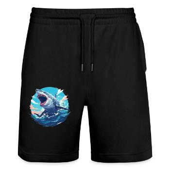 Grands requins blancs Grand requin blanc - Short de jogging bio TRAINER Stanley/Stella unisexe - noir - Devant - Nik (191cm) & Marisol (170cm)