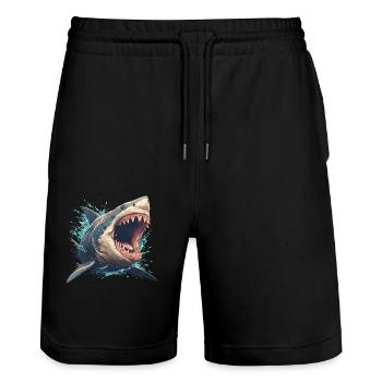 Weiße Haie Weißer Hai - Stanley/Stella Unisex Bio Joggingshorts Trainer  - Schwarz - Vorne - Nik (191cm) & Marisol (170cm)