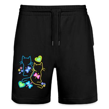 Chat Chats Chaton Enfants Enfant Bébé Printemps - Short de jogging bio TRAINER Stanley/Stella unisexe - noir - Devant - Nik (191cm) & Marisol (170cm)