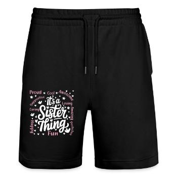 It's a sister thing - Stanley/Stella Trainer Unisex Organic Jogging Shorts - black - Front - Nik (191cm) & Marisol (170cm)