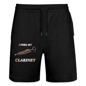 JE SENS MA CLARINETTE - Short de jogging bio TRAINER Stanley/Stella unisexe - noir - Devant - Nik (191cm) & Marisol (170cm)