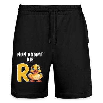 DUCK NOW COMES THE PENSION - Stanley/Stella Trainer Unisex Organic Jogging Shorts - black - Front - Nik (191cm) & Marisol (170cm)