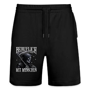 Beruflich Arbeite Ich Gern Mit Menschen Tod Sense - Stanley/Stella Unisex Bio Joggingshorts Trainer  - Schwarz - Vorne - Nik (191cm) & Marisol (170cm)