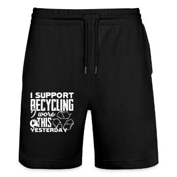 Earth Day Support Recycling For Earth - Stanley/Stella Trainer Unisex Organic Jogging Shorts - black - Front - Nik (191cm) & Marisol (170cm)