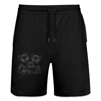 Blue Eyes Three Cats - Stanley/Stella Trainer Unisex Organic Jogging Shorts - black - Front - Nik (191cm) & Marisol (170cm)