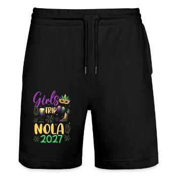 Voyage entre filles NOLA 2027 - Short de jogging bio TRAINER Stanley/Stella unisexe - noir - Devant - Nik (191cm) & Marisol (170cm)