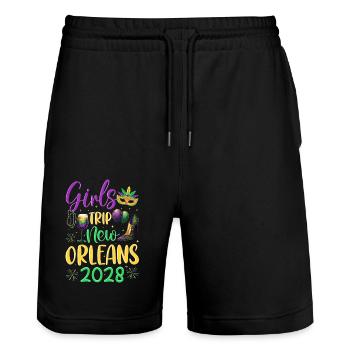 Voyage entre filles à la Nouvelle-Orléans 2028 - Short de jogging bio TRAINER Stanley/Stella unisexe - noir - Devant - Nik (191cm) & Marisol (170cm)