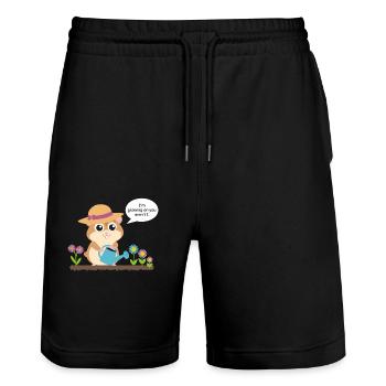 Wachsender Hamster Mit Gießkanne Im Garten - Stanley/Stella Unisex Bio Joggingshorts Trainer  - Schwarz - Vorne - Nik (191cm) & Marisol (170cm)