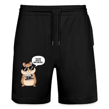 Fotograf Hamster: Hier Um Zu Knipsen Und Rollen - Stanley/Stella Unisex Bio Joggingshorts Trainer  - Schwarz - Vorne - Nik (191cm) & Marisol (170cm)