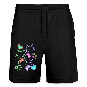 Chats, Chat, Pâques, Printemps, Rétro, Années 80, Années 90, Enfant - Short de jogging bio TRAINER Stanley/Stella unisexe - noir - Devant - Nik (191cm) & Marisol (170cm)
