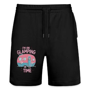 I'm on glamping time camping - Stanley/Stella Trainer Unisex Organic Jogging Shorts - black - Front - Nik (191cm) & Marisol (170cm)