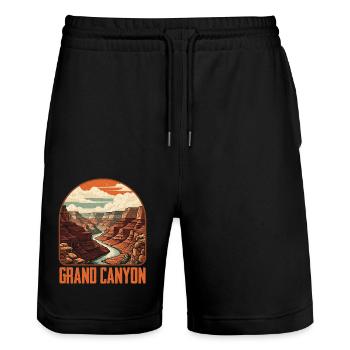 Grand Canyon Vintage Natur Design - Stanley/Stella Unisex Bio Joggingshorts Trainer  - Schwarz - Vorne - Nik (191cm) & Marisol (170cm)