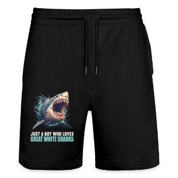 Grands requins blancs Grand requin blanc - Short de jogging bio TRAINER Stanley/Stella unisexe - noir - Devant - Nik (191cm) & Marisol (170cm)