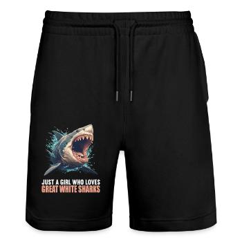 Grands requins blancs Grand requin blanc - Short de jogging bio TRAINER Stanley/Stella unisexe - noir - Devant - Nik (191cm) & Marisol (170cm)