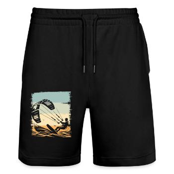 Kitesurfen Kitesurfer Kiteboard - Stanley/Stella Unisex Bio Joggingshorts Trainer  - Schwarz - Vorne - Nik (191cm) & Marisol (170cm)
