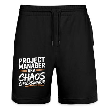 Projektmanager aka Chaos Choordinator - Stanley/Stella Unisex Bio Joggingshorts Trainer  - Schwarz - Vorne - Nik (191cm) & Marisol (170cm)