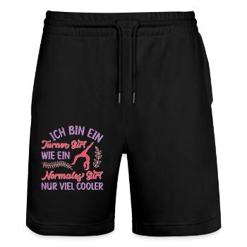 Turnen Mädchen Gymnastik Turnanzug Turnerin - Stanley/Stella Unisex Bio Joggingshorts Trainer  - Schwarz - Vorne - Nik (191cm) & Marisol (170cm)