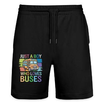 Just a Boy Who Loves Buses - Colorful - Stanley/Stella Trainer Unisex Organic Jogging Shorts - black - Front - Nik (191cm) & Marisol (170cm)