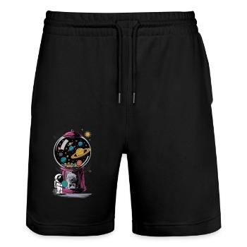 Chewing Gum Machine Astronaut Planet Universe - Stanley/Stella Trainer Unisex Organic Jogging Shorts - black - Front - Nik (191cm) & Marisol (170cm)
