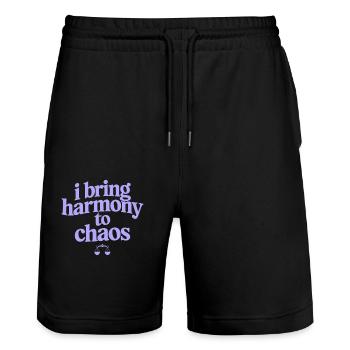 Waage Sternzeichen: Ich Bringe Harmonie Ins Chaos - Stanley/Stella Unisex Bio Joggingshorts Trainer  - Schwarz - Vorne - Nik (191cm) & Marisol (170cm)