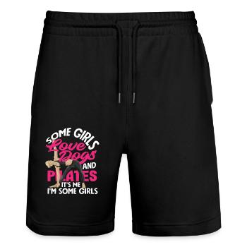 Pilates And Dog Loving Girls - Stanley/Stella Trainer Unisex Organic Jogging Shorts - black - Front - Nik (191cm) & Marisol (170cm)