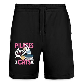Pilates et chats pour se détendre - Short de jogging bio TRAINER Stanley/Stella unisexe - noir - Devant - Nik (191cm) & Marisol (170cm)