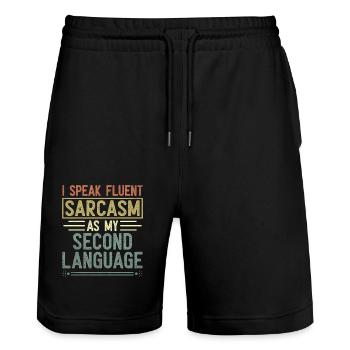 I Speak Fluent Sarcasm As My Second Language - Stanley/Stella Trainer Unisex Organic Jogging Shorts - black - Front - Nik (191cm) & Marisol (170cm)