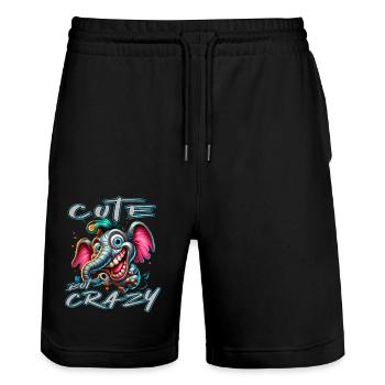 Style de bande dessinée éléphant mignon mais fou - Short de jogging bio TRAINER Stanley/Stella unisexe - noir - Devant - Nik (191cm) & Marisol (170cm)