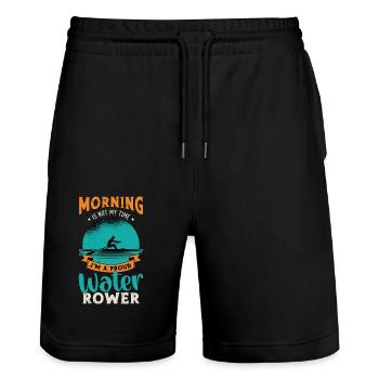 Water Rowing Morning Is Not My Time Water Sports - Stanley/Stella Unisex Bio Joggingshorts Trainer  - Schwarz - Vorne - Nik (191cm) & Marisol (170cm)
