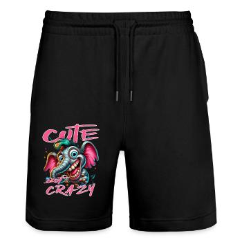 Style de bande dessinée éléphant mignon mais fou - Short de jogging bio TRAINER Stanley/Stella unisexe - noir - Devant - Nik (191cm) & Marisol (170cm)