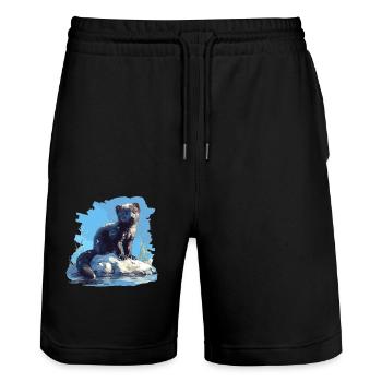 Nerze Nerz - Stanley/Stella Unisex Bio Joggingshorts Trainer  - Schwarz - Vorne - Nik (191cm) & Marisol (170cm)