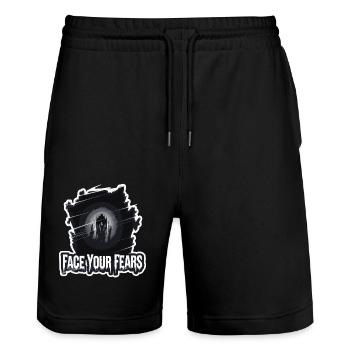 DEINE SCHLIMMSTEN ÄNGSTE - Stanley/Stella Unisex Bio Joggingshorts Trainer  - Schwarz - Vorne - Nik (191cm) & Marisol (170cm)