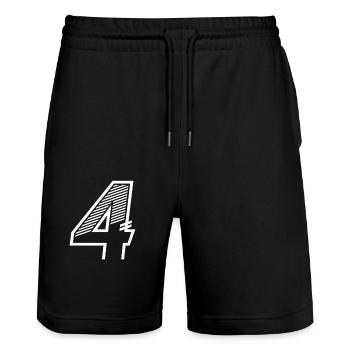 Nummer 4 Sporttrikot 4. Geburtstag - Stanley/Stella Unisex Bio Joggingshorts Trainer  - Schwarz - Vorne - Nik (191cm) & Marisol (170cm)