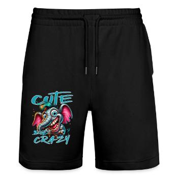 Style de bande dessinée éléphant mignon mais fou - Short de jogging bio TRAINER Stanley/Stella unisexe - noir - Devant - Nik (191cm) & Marisol (170cm)
