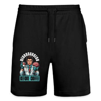 Neurosurgeon Before Brain Doctor Coffee Lover - Stanley/Stella Unisex Bio Joggingshorts Trainer  - Schwarz - Vorne - Nik (191cm) & Marisol (170cm)