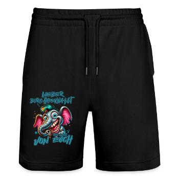 Lieber durchgeknallt als einer von euch – Elefant - Stanley/Stella Unisex Bio Joggingshorts Trainer  - Schwarz - Vorne - Nik (191cm) & Marisol (170cm)