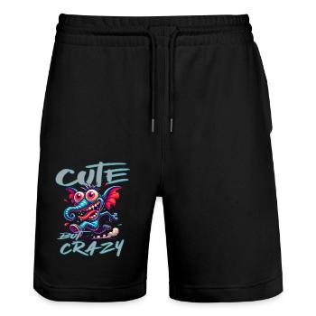 Style de bande dessinée éléphant mignon mais fou - Short de jogging bio TRAINER Stanley/Stella unisexe - noir - Devant - Nik (191cm) & Marisol (170cm)
