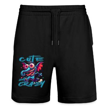 Style de bande dessinée éléphant mignon mais fou - Short de jogging bio TRAINER Stanley/Stella unisexe - noir - Devant - Nik (191cm) & Marisol (170cm)