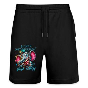 Lieber durchgeknallt als einer von euch – Elefant - Stanley/Stella Unisex Bio Joggingshorts Trainer  - Schwarz - Vorne - Nik (191cm) & Marisol (170cm)