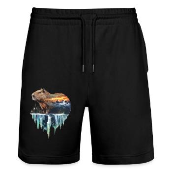 Wasserschwein - Stanley/Stella Unisex Bio Joggingshorts Trainer  - Schwarz - Vorne - Nik (191cm) & Marisol (170cm)