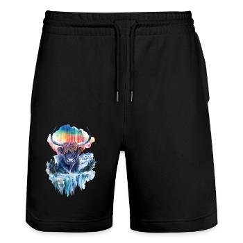 Hochlandrind - Stanley/Stella Unisex Bio Joggingshorts Trainer  - Schwarz - Vorne - Nik (191cm) & Marisol (170cm)