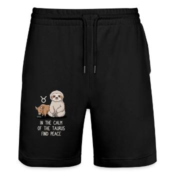 Im Taurus-Zeichen Den Frieden Finden Mit Faultier - Stanley/Stella Unisex Bio Joggingshorts Trainer  - Schwarz - Vorne - Nik (191cm) & Marisol (170cm)