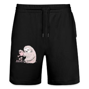 Cozy gardener sloth with watering can - Stanley/Stella Trainer Unisex Organic Jogging Shorts - black - Front - Nik (191cm) & Marisol (170cm)