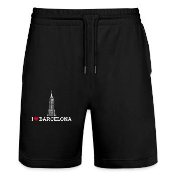 I love Barcelona Herz Flagge Spanien Liebhaber Empire - Stanley/Stella Unisex Bio Joggingshorts Trainer  - Schwarz - Vorne - Nik (191cm) & Marisol (170cm)